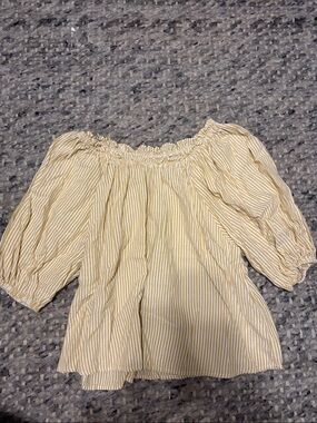 Velvet by Graham & Spencer Cream and Yellow Striped Off-Shoulder Peasant Top